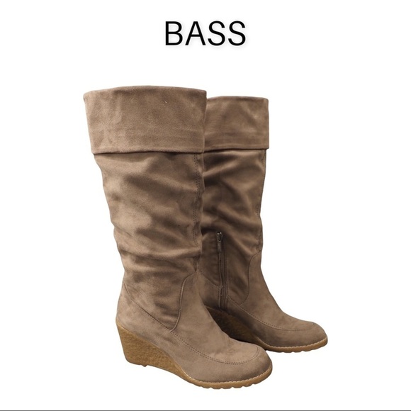 Bass sz 8.5 Eden tall stone micro suede wedge heel boots - Picture 1 of 16